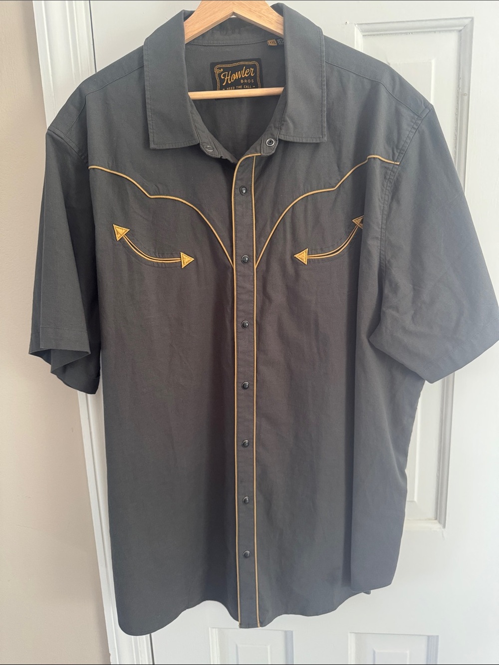 Howler Brothers Black Short-Sleeve Western Shirt with Gold Piping